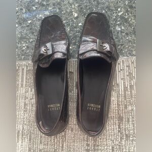 Stuart Weitzman Brown Leather Loafers with Metal Detail